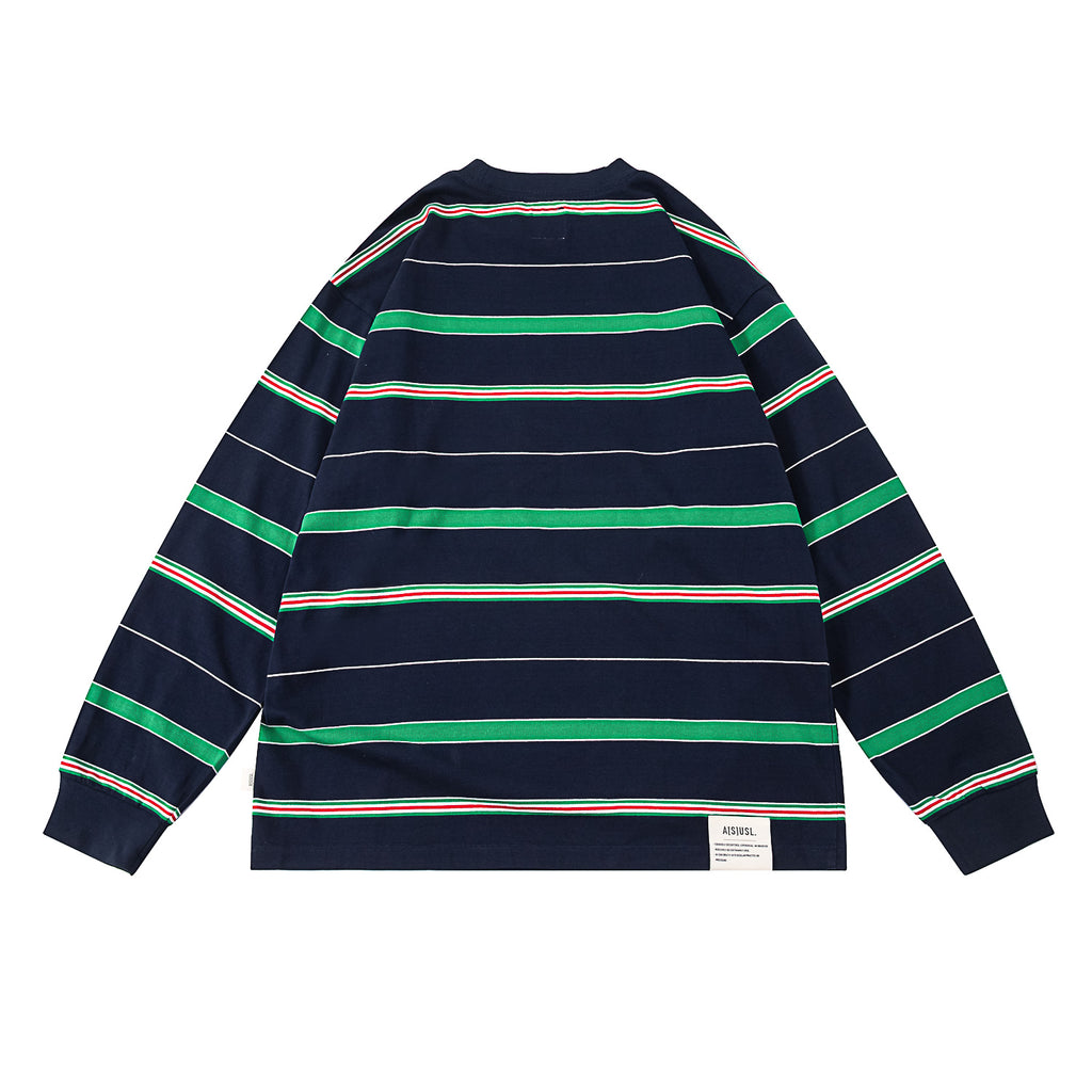 SOPHNET. L S BAGGY BORDER CREWNECK NAVY - Tシャツ