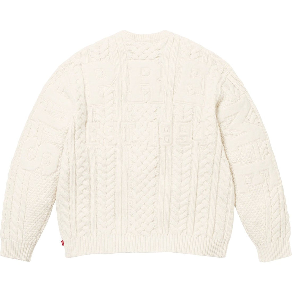 SUPREME APPLIQUE CABLE KNIT SWEATER-IVORY - Popcorn