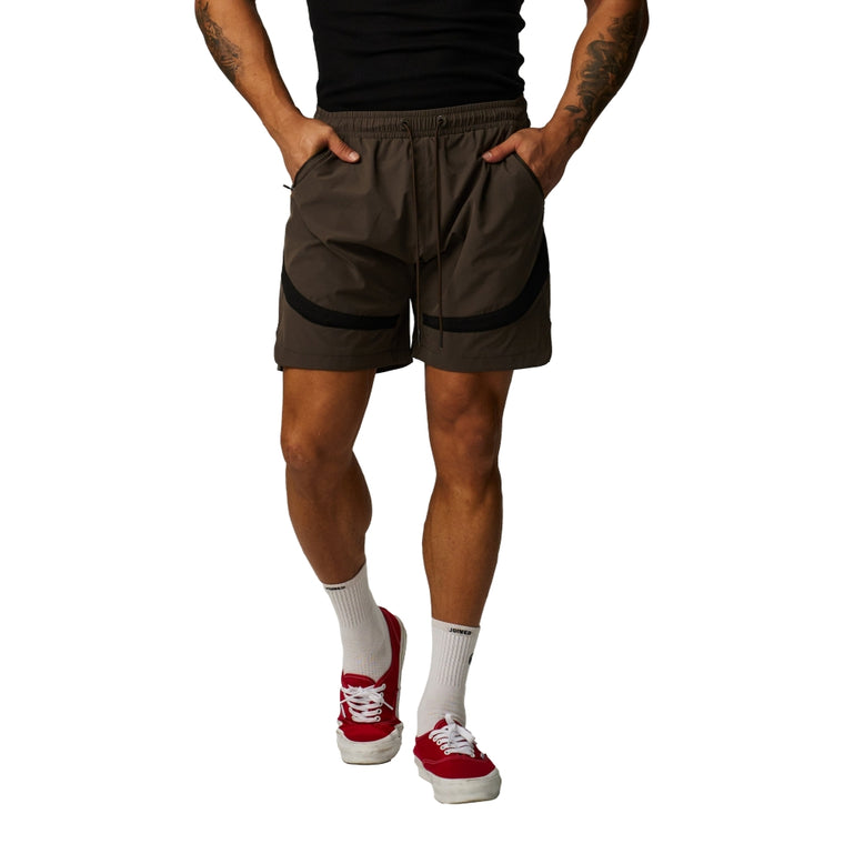 TEAMJOINED 4-WAY MESH PANELED SHORTS-DARK GREY