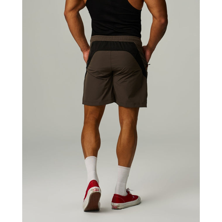 TEAMJOINED 4-WAY MESH PANELED SHORTS-DARK GREY