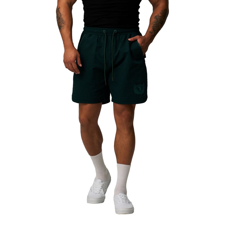 TEAMJOINED BADGE SIDE SLIT STRETCH SHORTS-DARK GREEN