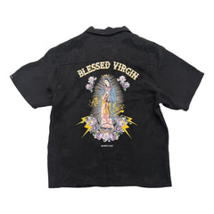 2ND CLOSET BLESSED VIRGIN WASHED EMBROIDERY SATIN SHIRT-BLACK