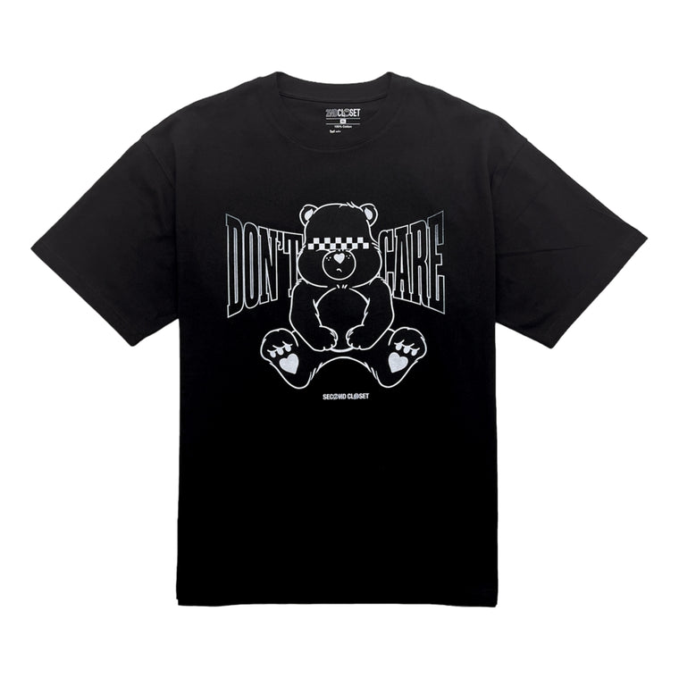 2ND CLOSET B/W DON'T CARE BEAR PRINTED T-SHIRT-BLACK