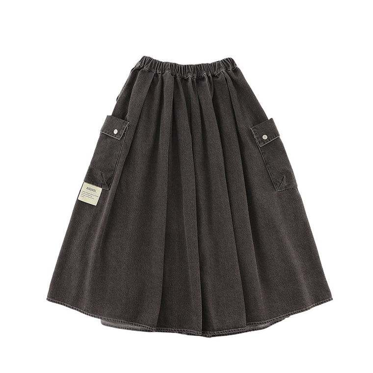 A[S]USL CARGO DENIM FLARE SKIRT-DENIM BLACK