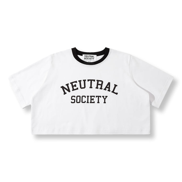 NEUTRAL SOCIETY COLLEGE CROPPED WIDE TEE-WHITE