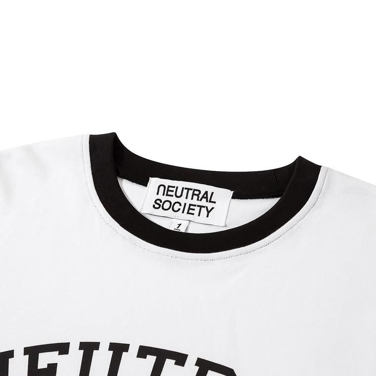 NEUTRAL SOCIETY COLLEGE CROPPED WIDE TEE-WHITE