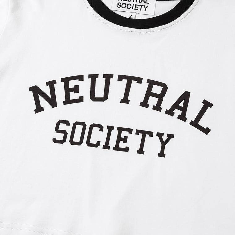 NEUTRAL SOCIETY COLLEGE CROPPED WIDE TEE-WHITE