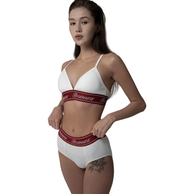 ROSEMAESE COTTON TRIANGLE BRALETTE SET(BRIEF)-WHITE