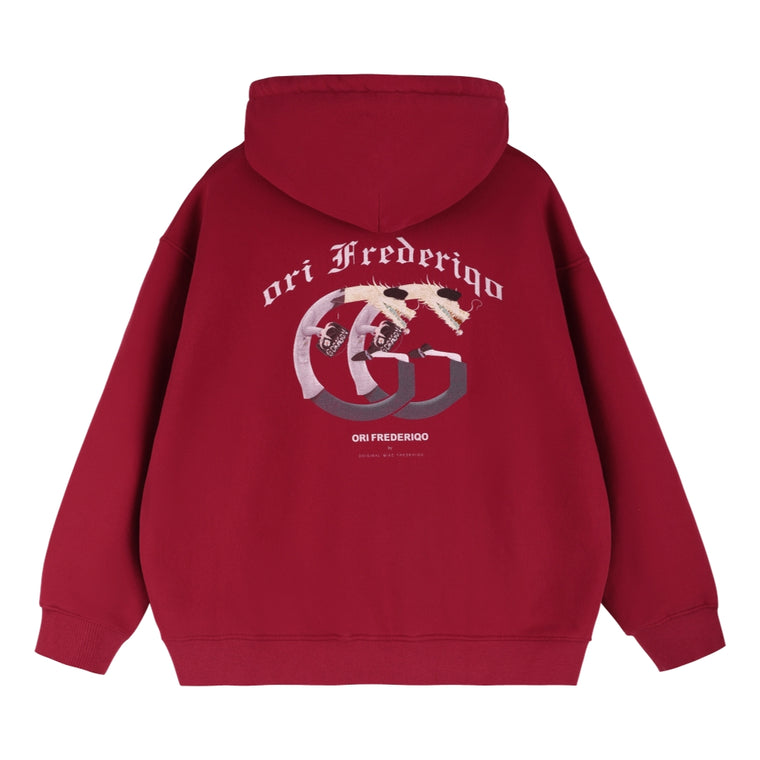 ORI FREDERIQO DRAGON HOODED SWEATSHIRT-RED