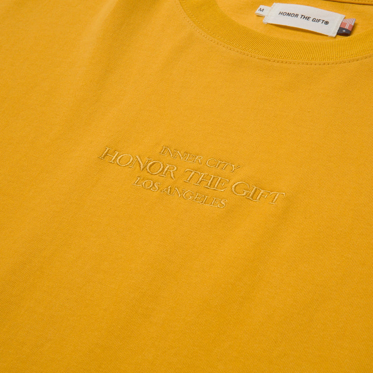 HONOR THE GIFT EMBROIDERY BOX TEE-YELLOW