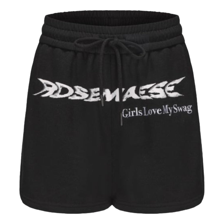 ROSEMAESE EMBROIDERED TRACK SHORTS-BLACK