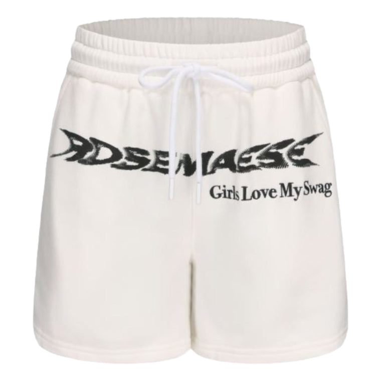 ROSEMAESE EMBROIDERED TRACK SHORTS-WHITE