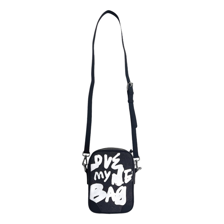 2ND CLOSET GRAFFITTIWASHED CANVAS CROSS BODY BAG-WASHED BLACK