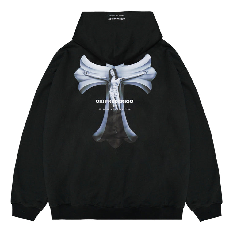 ORI FREDERIQO HOODED FLEECE SWEATSHIRT-BLACK