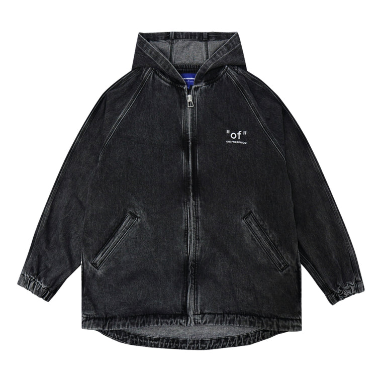 ORI FREDERIQO HOODED ZIPPED DENIM JACKET-BLACK