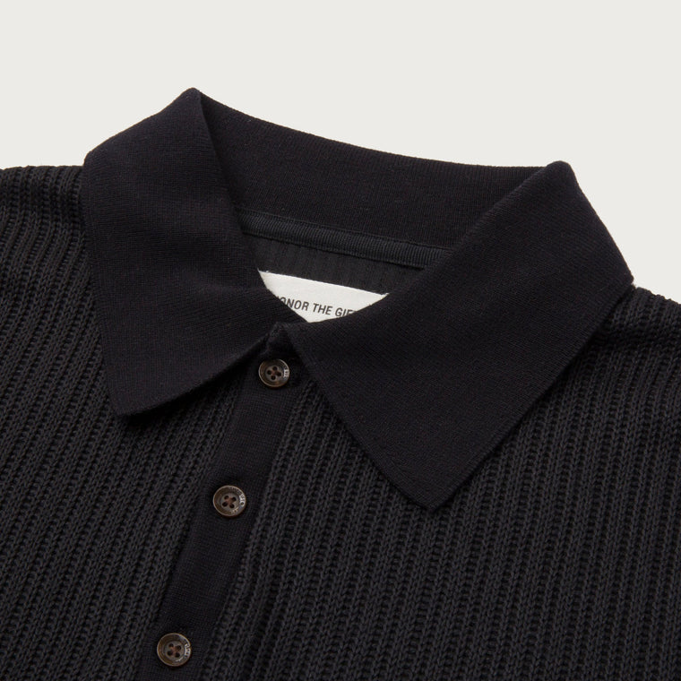 HONOR THE GIFT KNIT POLO SHIRT-BLACK