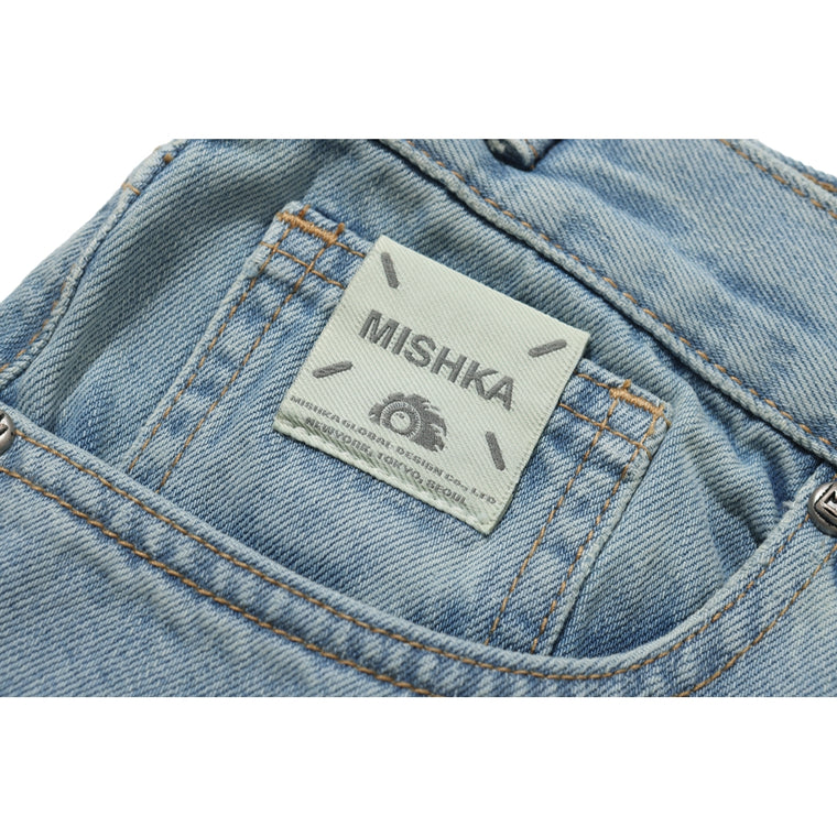 MISHKA W LETTER WOVEN LABEL PANTS-BLUE