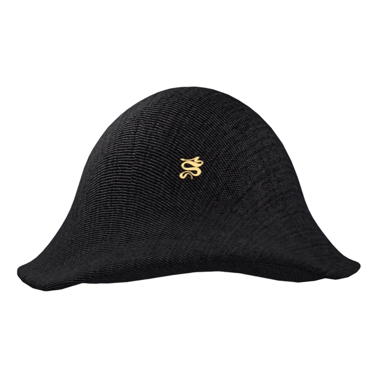 SWIRLED WORLD LOGO BUCKET HAT-BLACK