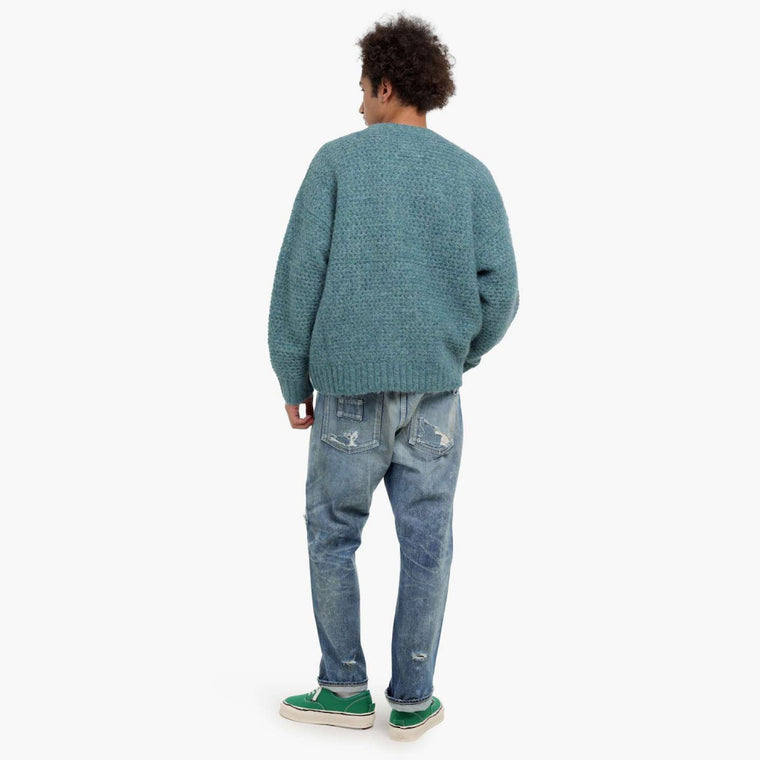 MADNESS MOHAIR CREW KNIT COZY PULLOVER-BLUE