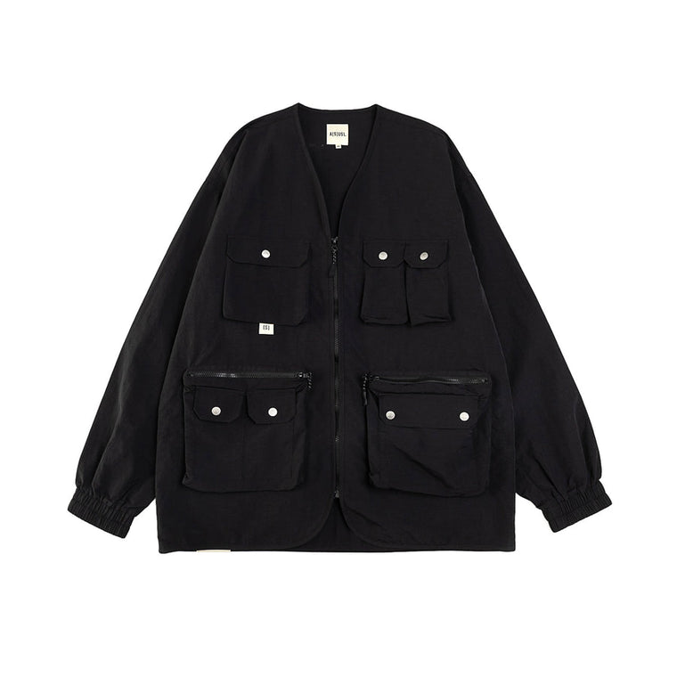 A[S]USL NYLON ZIPPER POCKET JACKET-BLACK