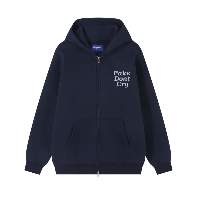 ORI FREDERIQO WASHED ZIP UP HOODED SWEATSHIRT-BLUE