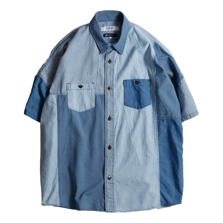 FUNDAMENTAL PATCHWORK S/S SHIRT 3YR WASH-INDIGO