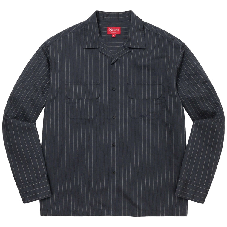 SUPREME PINSTRIPE LINEN SHIRT-NAVY