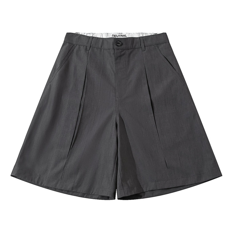 NEUTRAL SOCIETY PLEATED WIDE SHORTS-HEATHER GREY