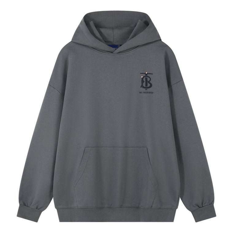 ORI FREDERIQO PRINTED HOODED SWEATSHIRT-GREY