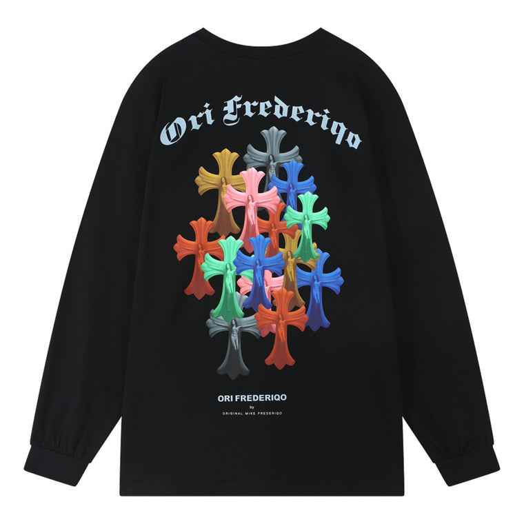 ORI FREDERIQO PRINTED LONG SLEEVE T-SHIRT-BLACK