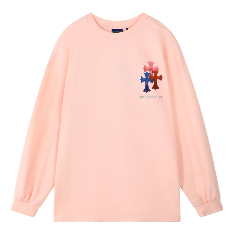 ORI FREDERIQO PRINTED LONG SLEEVE T-SHIRT-PINK