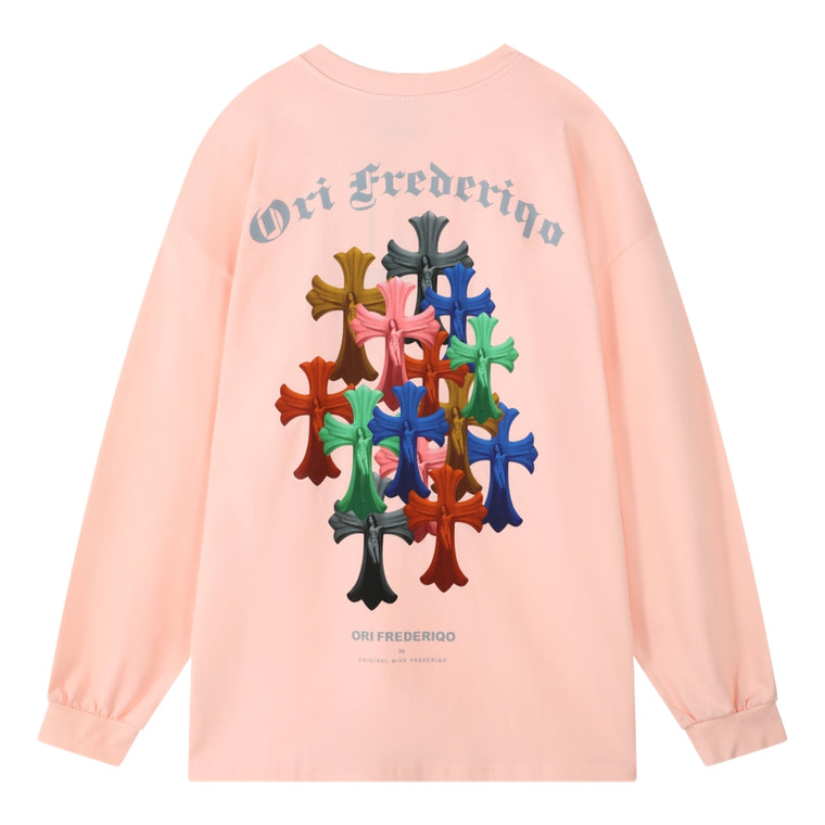 ORI FREDERIQO PRINTED LONG SLEEVE T-SHIRT-PINK