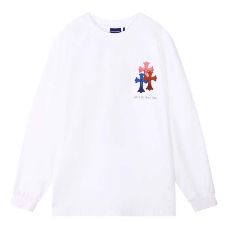 ORI FREDERIQO PRINTED LONG SLEEVE T-SHIRT-WHITE