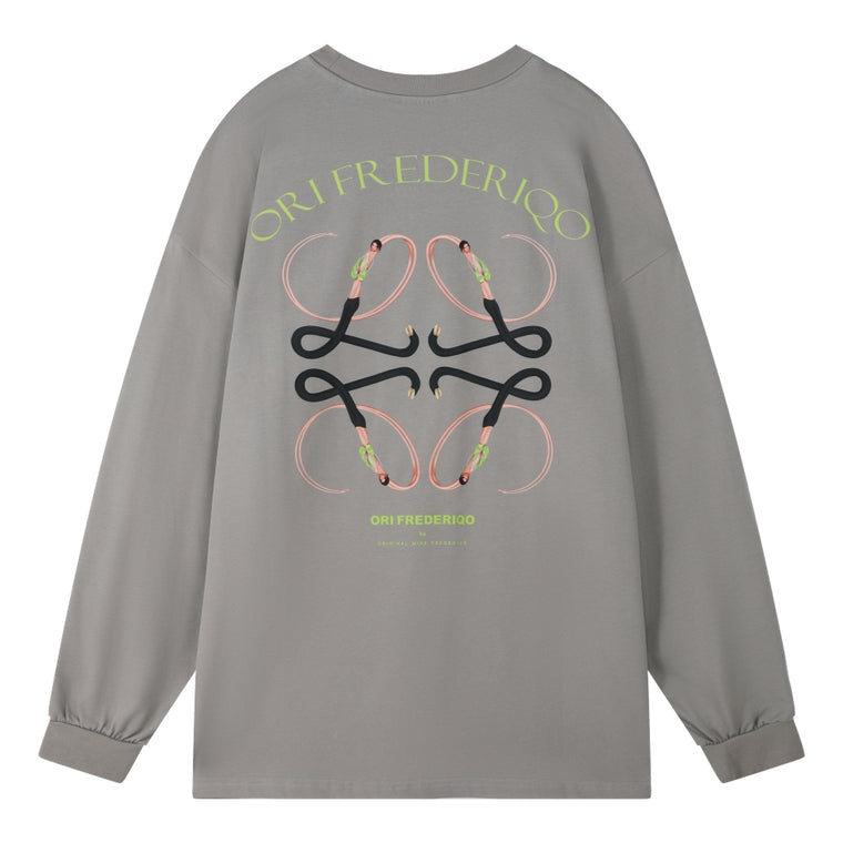 ORI FREDERIQO PRINTED LONG SLEEVE T-SHIRT-GREY