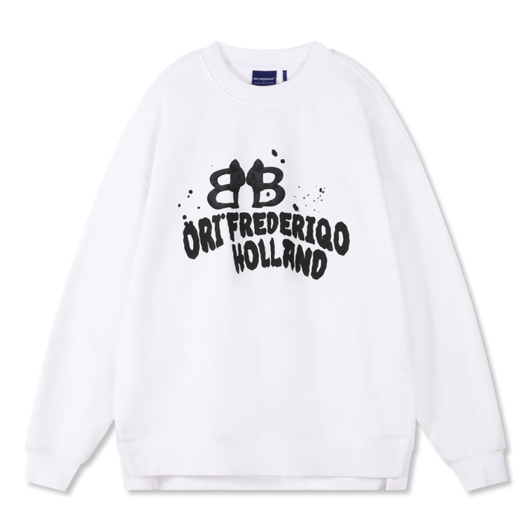 ORI FREDERIQO PRINTED SLIT HOODED SWEATSHIRT-WHITE