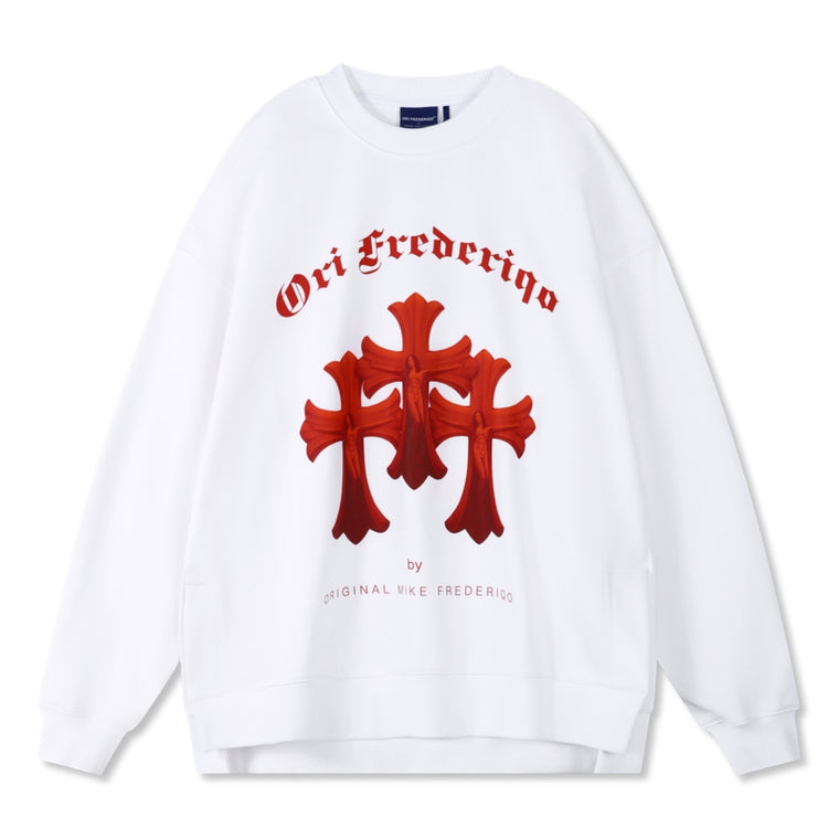 ORI FREDERIQO PRINTED SLIT HOODED SWEATSHIRT-WHITE