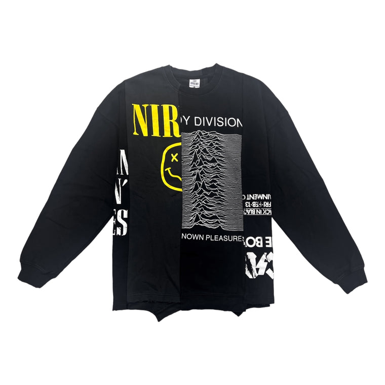 2ND CLOSET RE-CONSTRUCTED BANDS SWEATSHIRT-BLACK