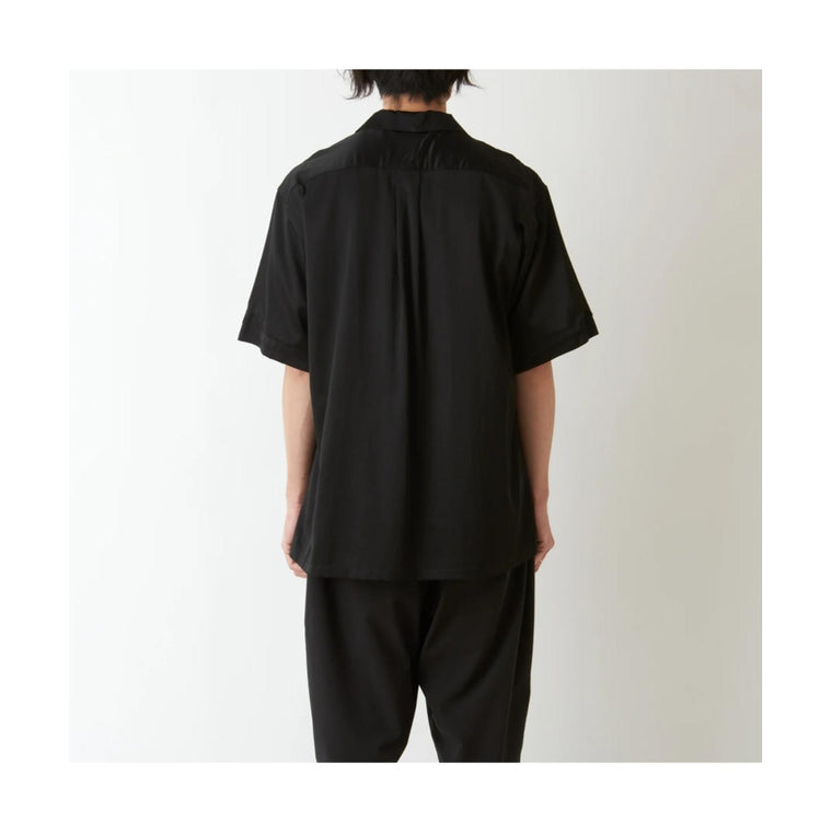 WHITE MOUNTAINEERING SATIN OPEN COLLAR SHORT SLEEVE SHIRT-BLACK