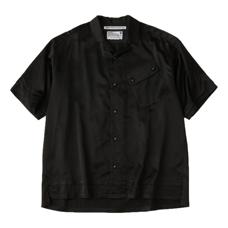 WHITE MOUNTAINEERING SATIN OPEN COLLAR SHORT SLEEVE SHIRT-BLACK