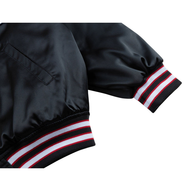 SCENE BY ICE FIRE SATIN VARSITY JACKET-BLACK RED