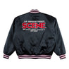 SCENE BY ICE FIRE SATIN VARSITY JACKET-BLACK RED