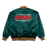 SCENE BY ICE FIRE SATIN VARSITY JACKET-DARK GREEN