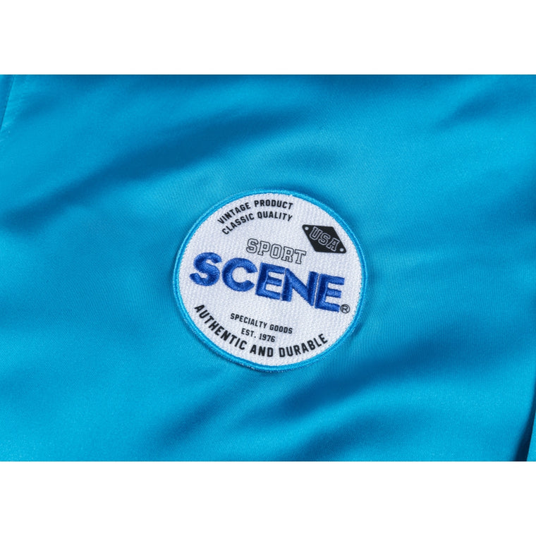 SCENE BY ICE FIRE SATIN VARSITY JACKET-TEAL