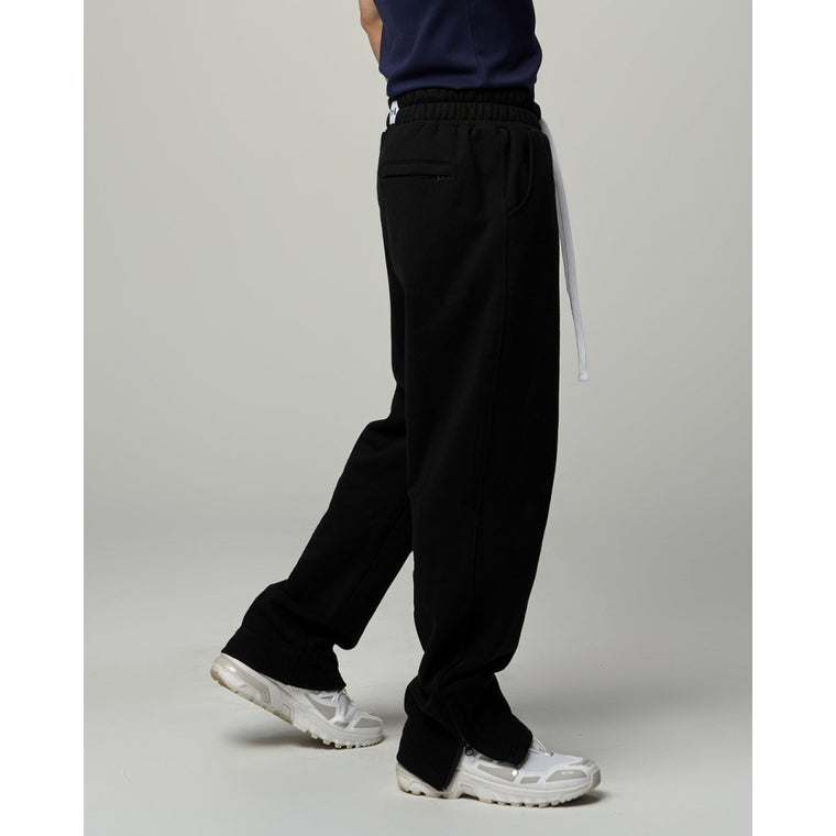 TEAMJOINED SIDE ZIP STRAIGHT WIDE PANTS-BLACK