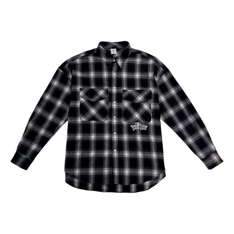 2ND CLOSET SMILEY FACE PRINTED FLANNEL SHIRT-BLACK