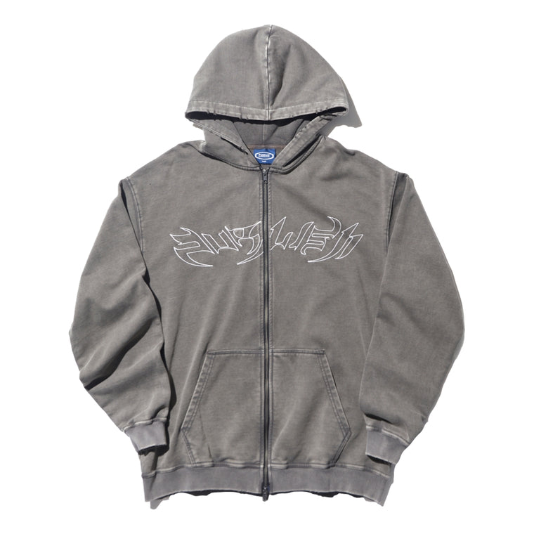 PUBLISH THE CLUB EMBROIDERY WASHED ZIP UP HOODIE-GREY