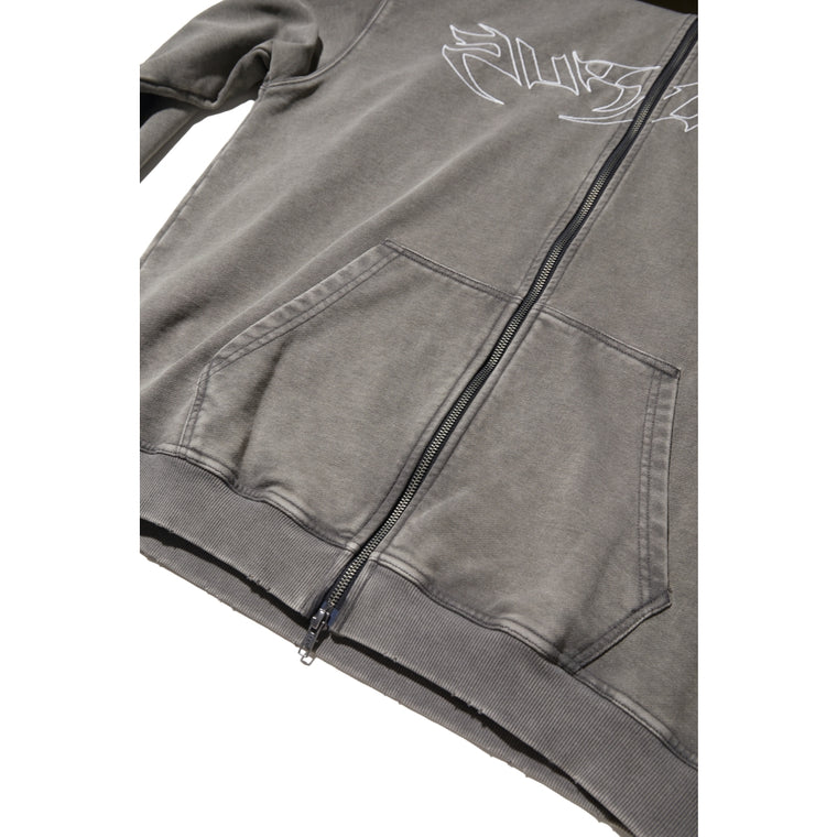 PUBLISH THE CLUB EMBROIDERY WASHED ZIP UP HOODIE-GREY