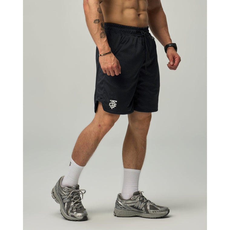 TEAMJOINED TJTC™ FLOCK BADGE D-MESH V2 SHORTS-BLACK