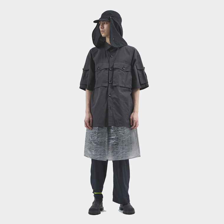 MEANSWHILE TRINITY CHAMBRAY SAFARI S/S SHIRT-IVORY BLACK
