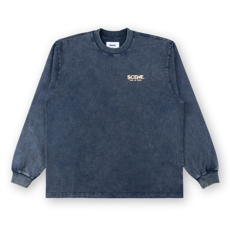 SCENE BY ICE FIRE WASHED TOKYO 1976  LONG TEE-NAVY